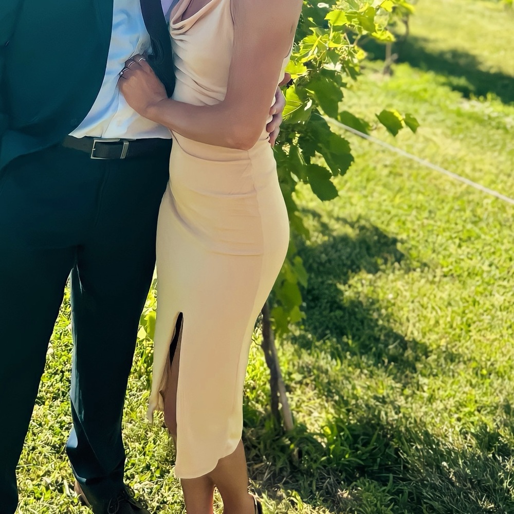 Peach slinky midi dress